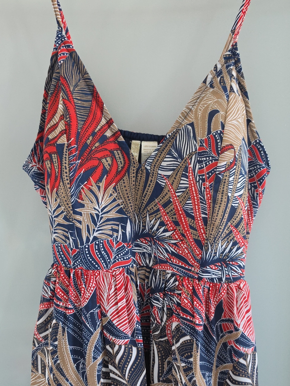 Red, Navy & Tan Spaghetti-Strap Maxi Dress